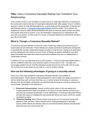How a Conscious Sexuality Retreat Can Transform Your Relationships