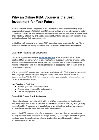 why an online mba course is the best investment