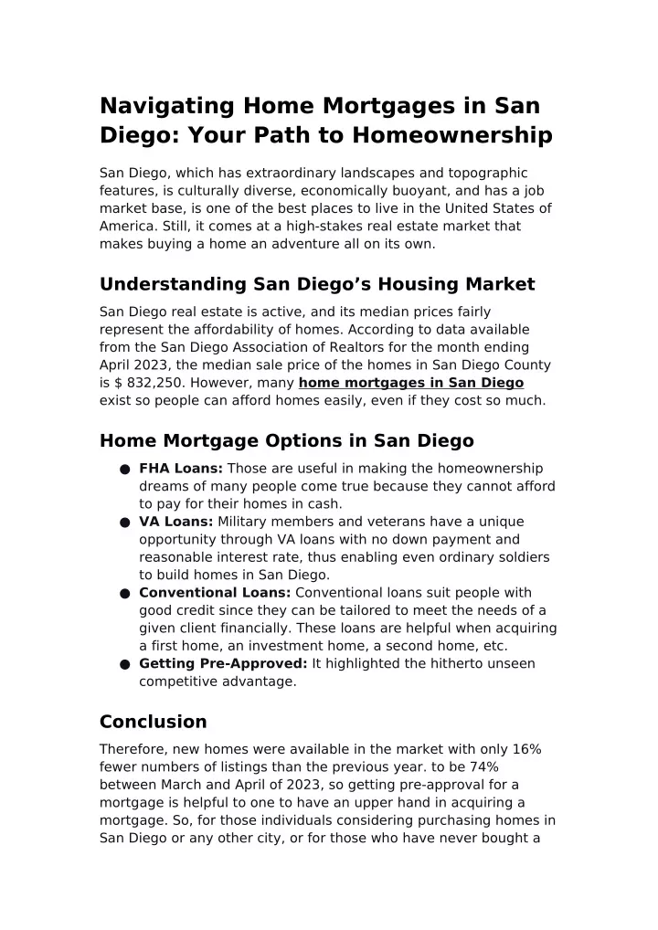 navigating home mortgages in san diego your path