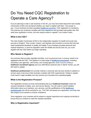 Do You Need CQC Registration to Operate a Care Agency
