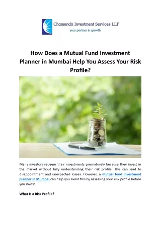 How Does a Mutual Fund Investment Planner in Mumbai Help You Assess Your Risk Profile