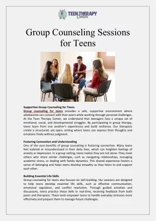 group counseling sessions for teens