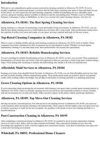 Post-Construction Cleaning Essentials in Allentown, PA 18195
