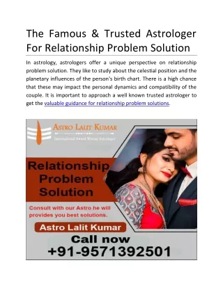 The Famous & Trusted Astrologer For Relationship Problem Solution