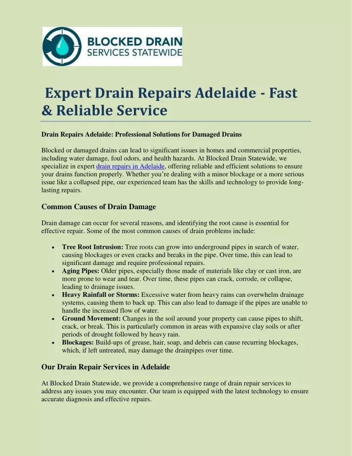 expert drain repairs adelaide fast reliable