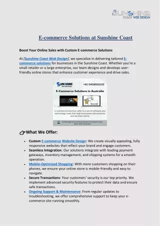 Ecomerce Solution In Sunshine Coast