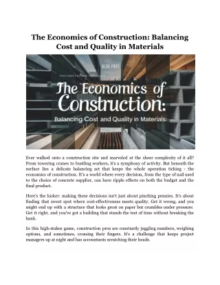 the economics of construction balancing cost