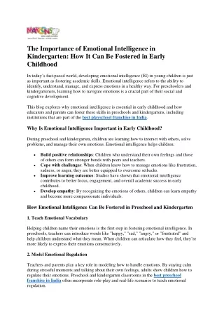 The Importance of Emotional Intelligence in Kindergarten