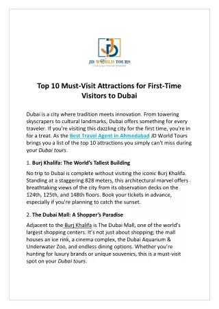 Top 10 Must-Visit Attractions for First-Time Visitors to Dubai