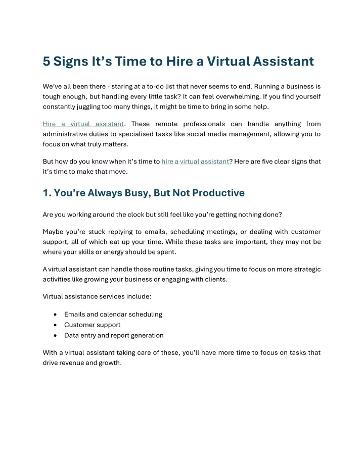 5 signs it s time to hire a virtual assistant