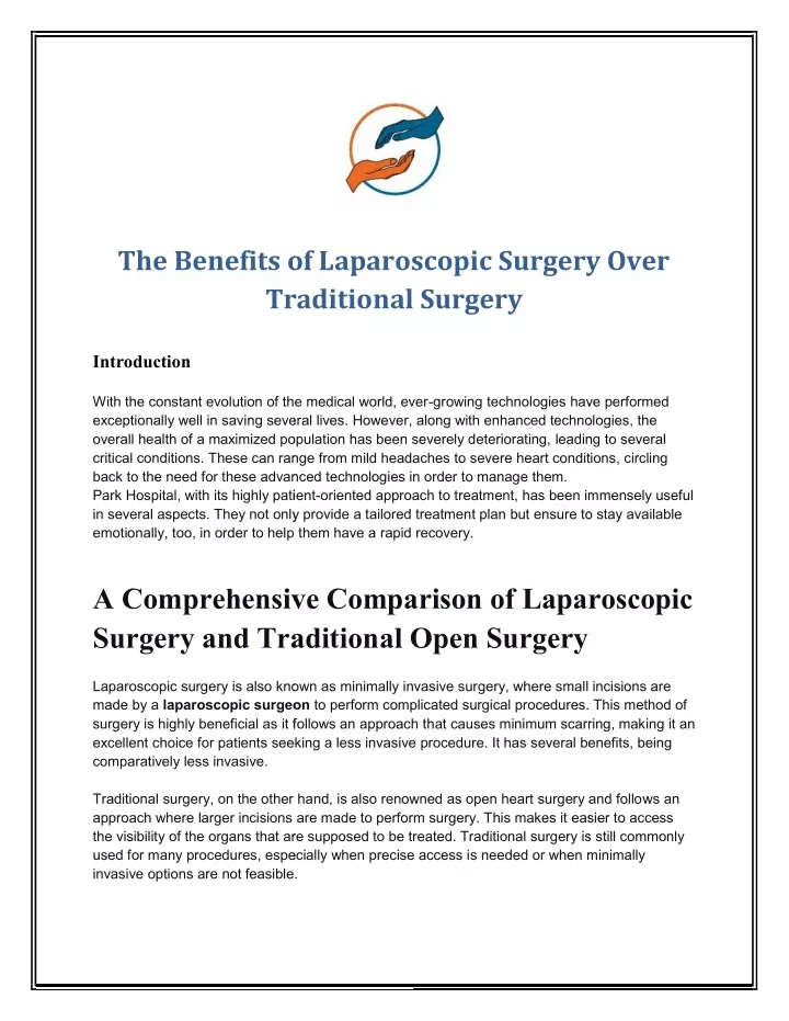 the benefits of laparoscopic surgery over