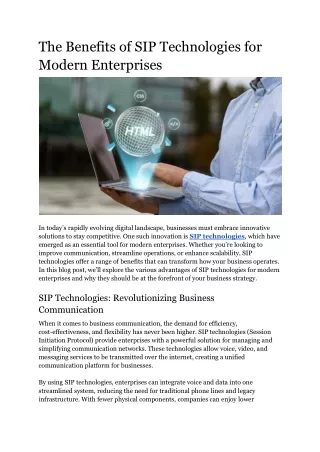 The Benefits of SIP Technologies for Modern Enterprises