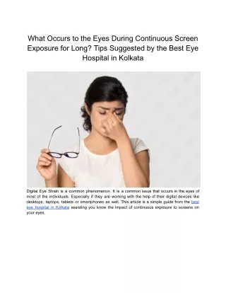 Guide by the Best Eye Hospital in Kolkata