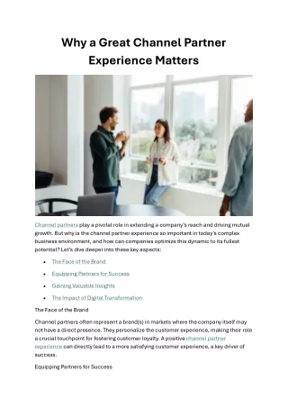 Why a Great Channel Partner Experience Matters