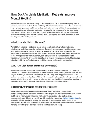How Do Affordable Meditation Retreats Improve Mental Health_