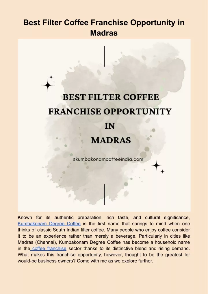 best filter coffee franchise opportunity in madras