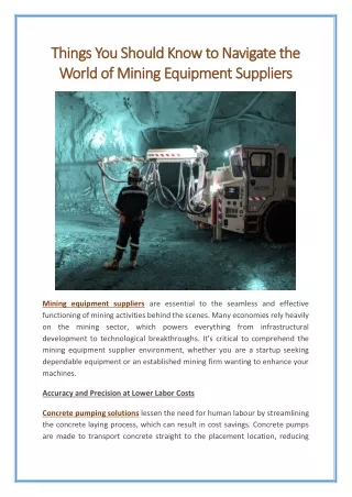 Things You Should Know to Navigate the World of Mining Equipment Suppliers