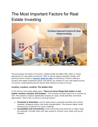 _The Most Important Factors for Real Estate Investing