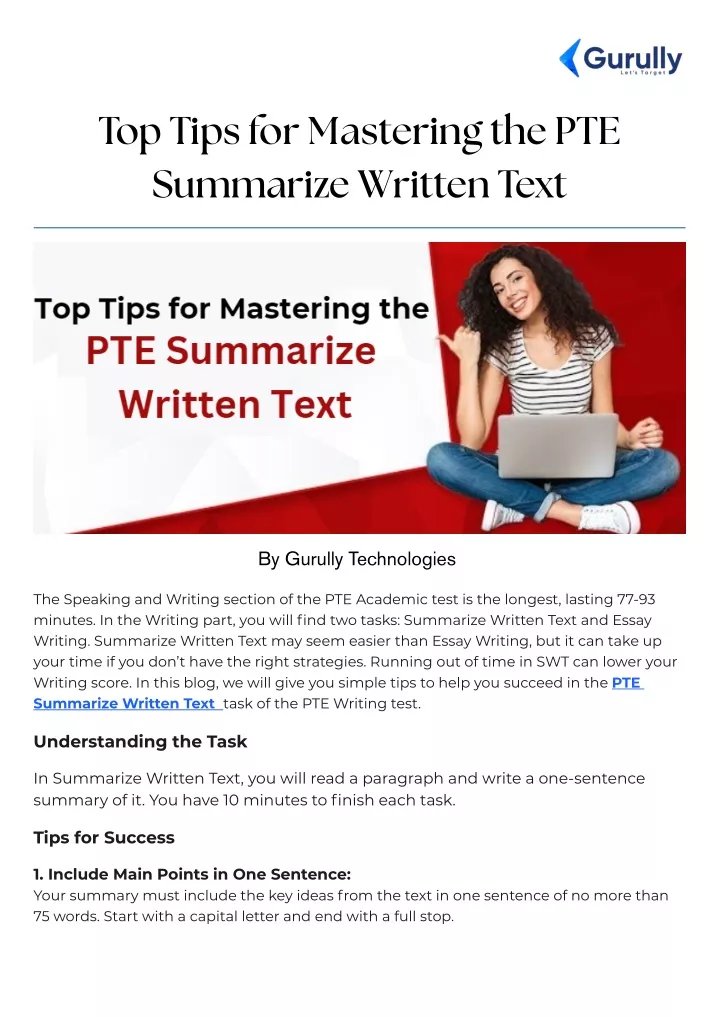 top tips for mastering the pte summarize written