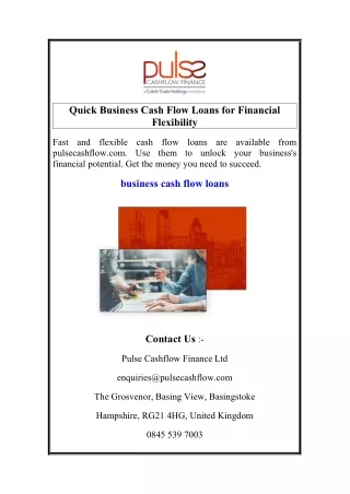 Quick Business Cash Flow Loans for Financial Flexibility