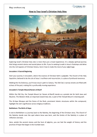 How to Tour Israel’s Christian Holy Sites | Coral Travel & Tours