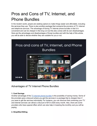 Pros and Cons of TV, Internet, and Phone Bundles