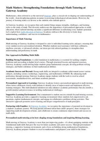 math matters strengthening foundations through