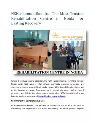 NSNashamuktikendra The Most Trusted Rehabilitation Centre in Noida for Lasting Recovery
