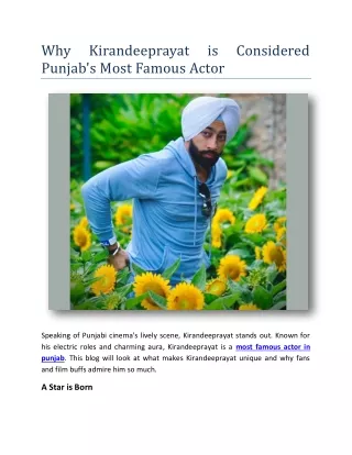 Why Kirandeeprayat is Considered Punjab's Most Famous Actor