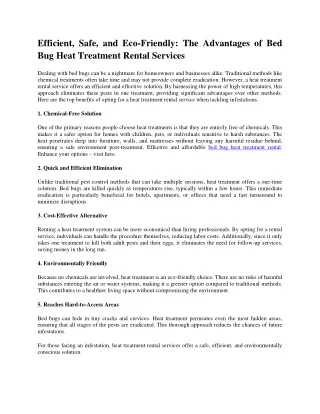 Efficient, Safe, and Eco-Friendly The Advantages of Bed Bug Heat Treatment Rental Services