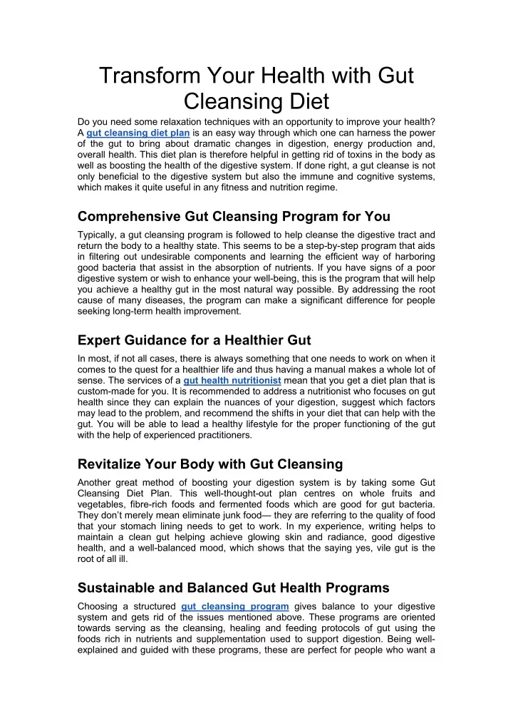 transform your health with gut cleansing diet