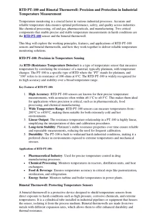 RTD PT-100 and Bimetal Thermowell: Precision and Protection in Industrial Temper