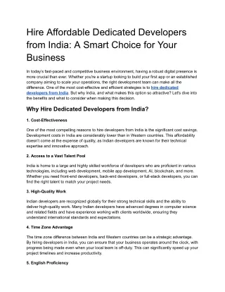 Hire Affordable Dedicated Developers from India_ A Smart Choice for Your Business