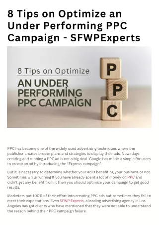 8 Tips on Optimize an Under Performing PPC Campaign - SFWPExperts