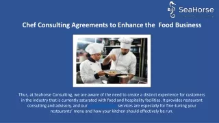 Chef Consulting Agreements to Enhance the  Food Business