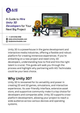 A Guide to Hire Unity 3D Developers for Your Next Big Project