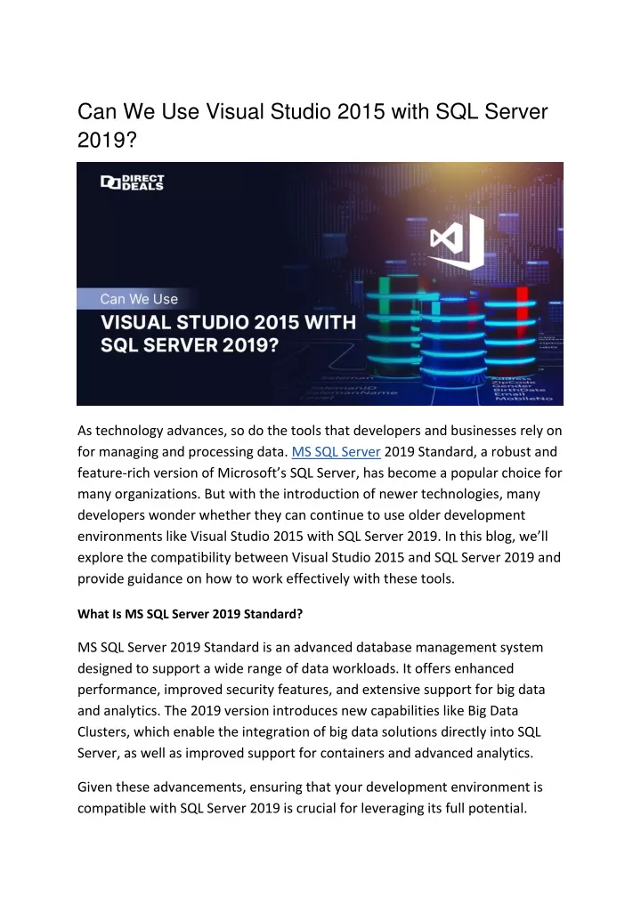 can we use visual studio 2015 with sql server 2019