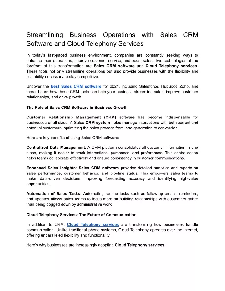 streamlining software and cloud telephony services