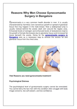 Reasons Why Men Choose Gynecomastia Surgery in Bangalore