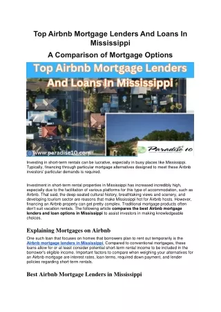 Top Airbnb Mortgage Lenders And Loans In Mississippi - A Comparison Of Mortgage Options