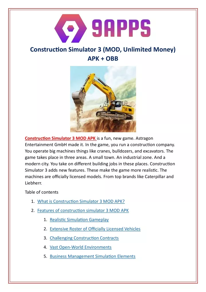 construction simulator 3 mod unlimited money