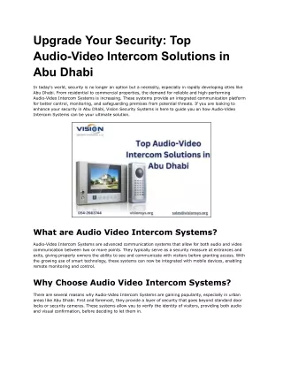 Audio-Video Intercom Solutions in Abu Dhabi
