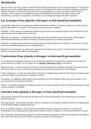 La Durabilité d'une Planche à Découper en Bois Massif Personnalisée