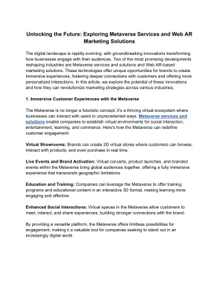 Unlocking the Future: Exploring Metaverse Services and Web AR Marketing Solution