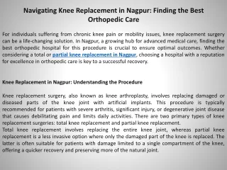 Navigating Knee Replacement in Nagpur Finding the Best Orthopedic Care