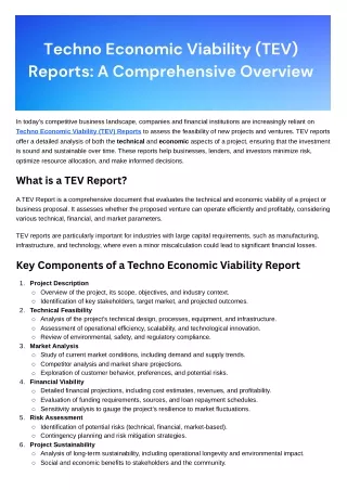 Techno Economic Viability (TEV) Reports A Comprehensive Overview