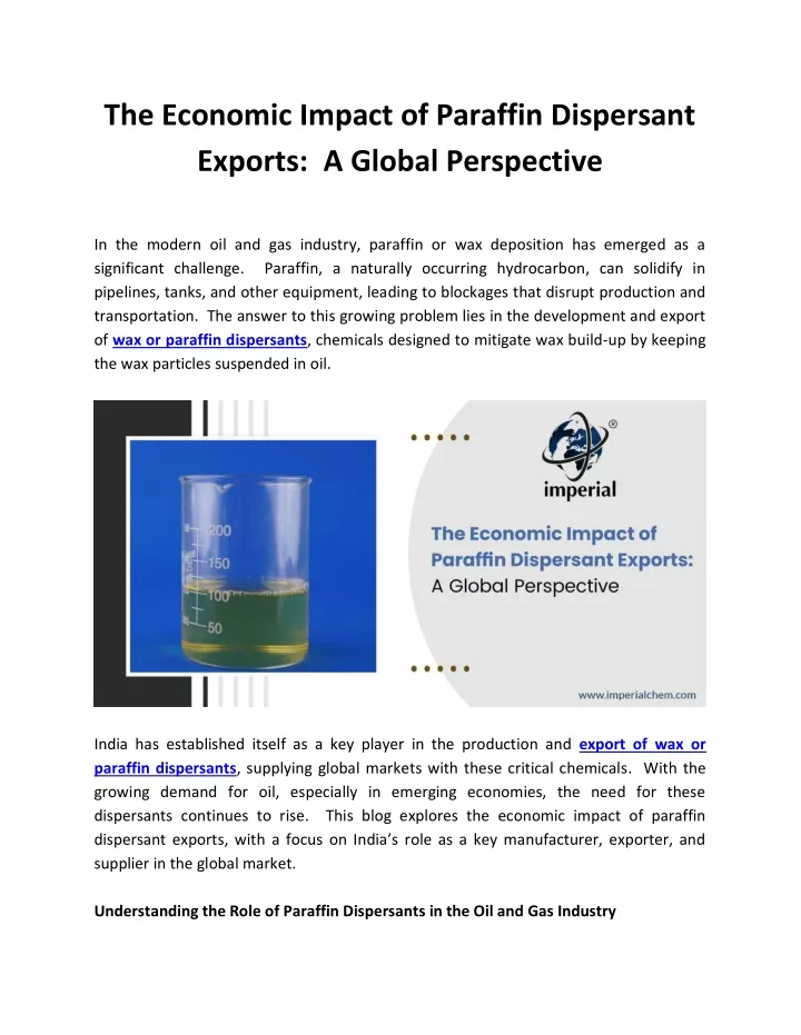 the economic impact of paraffin dispersant