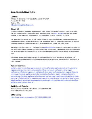 oven range stove fix pro contact address
