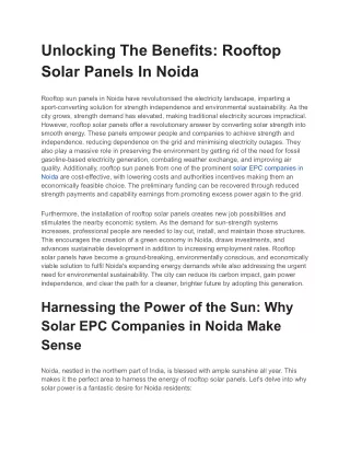 Unlocking The Benefits Rooftop Solar Panels in Noida
