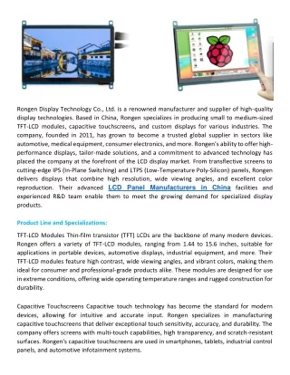 Rongen Display Technology A Leader in LCD and Custom Display Solutions